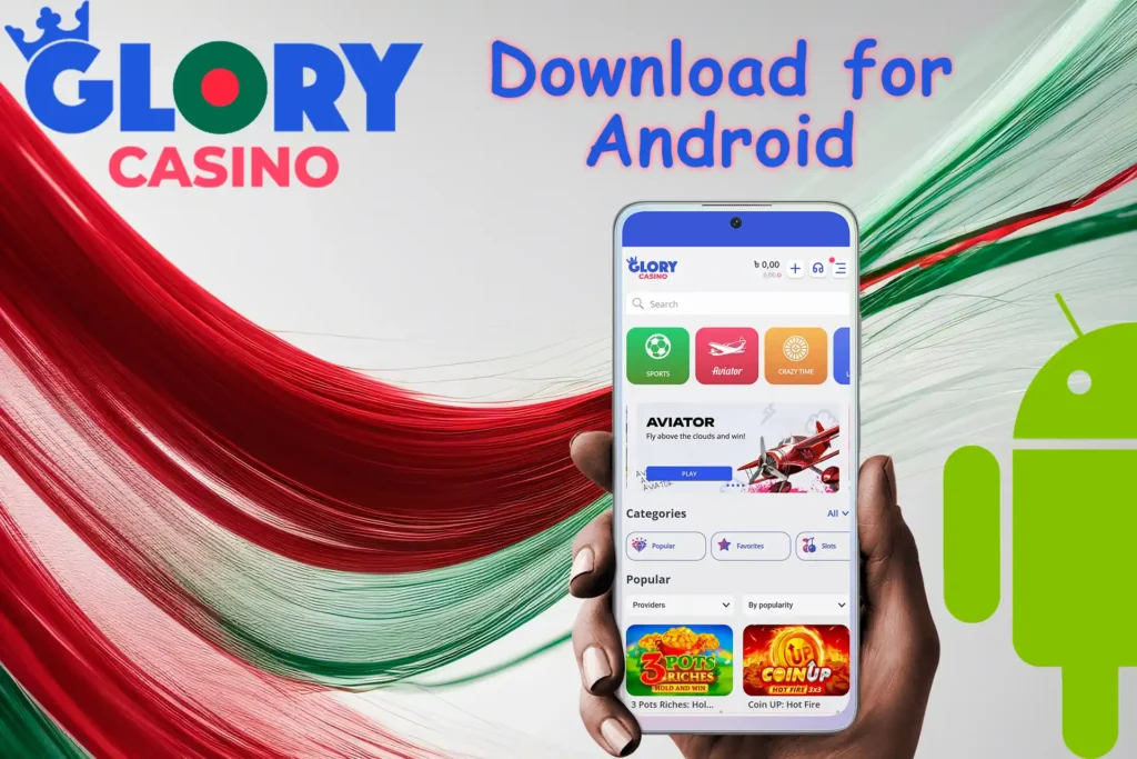 Download process for Glory Casino Android App