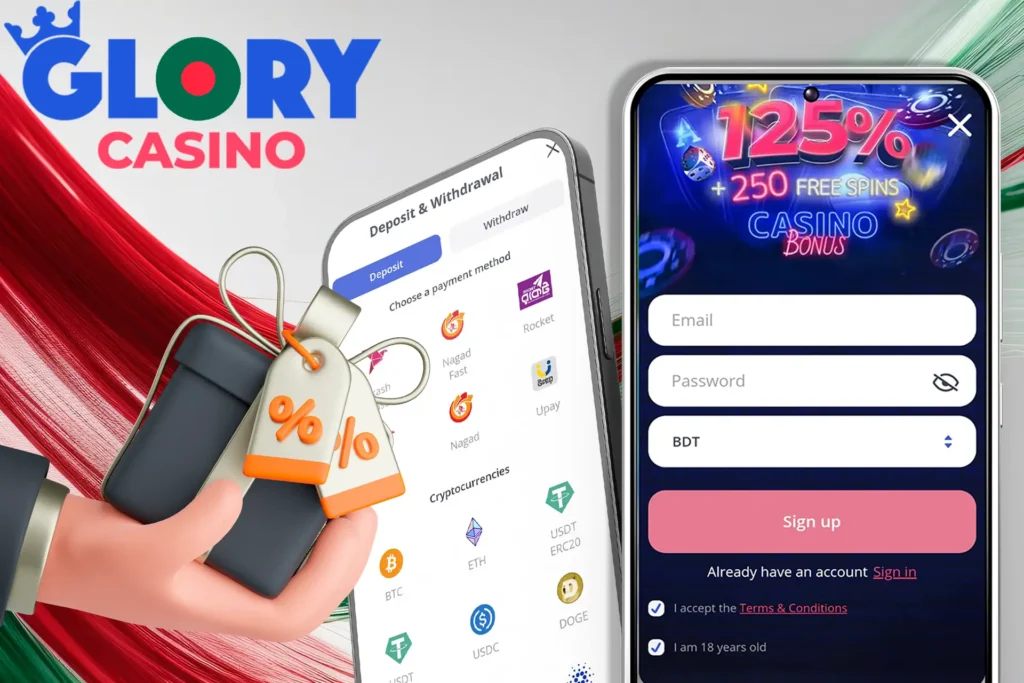 Claiming a bonus at Glory Casino