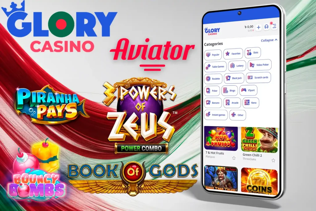 Casino games available in the Glory Casino App